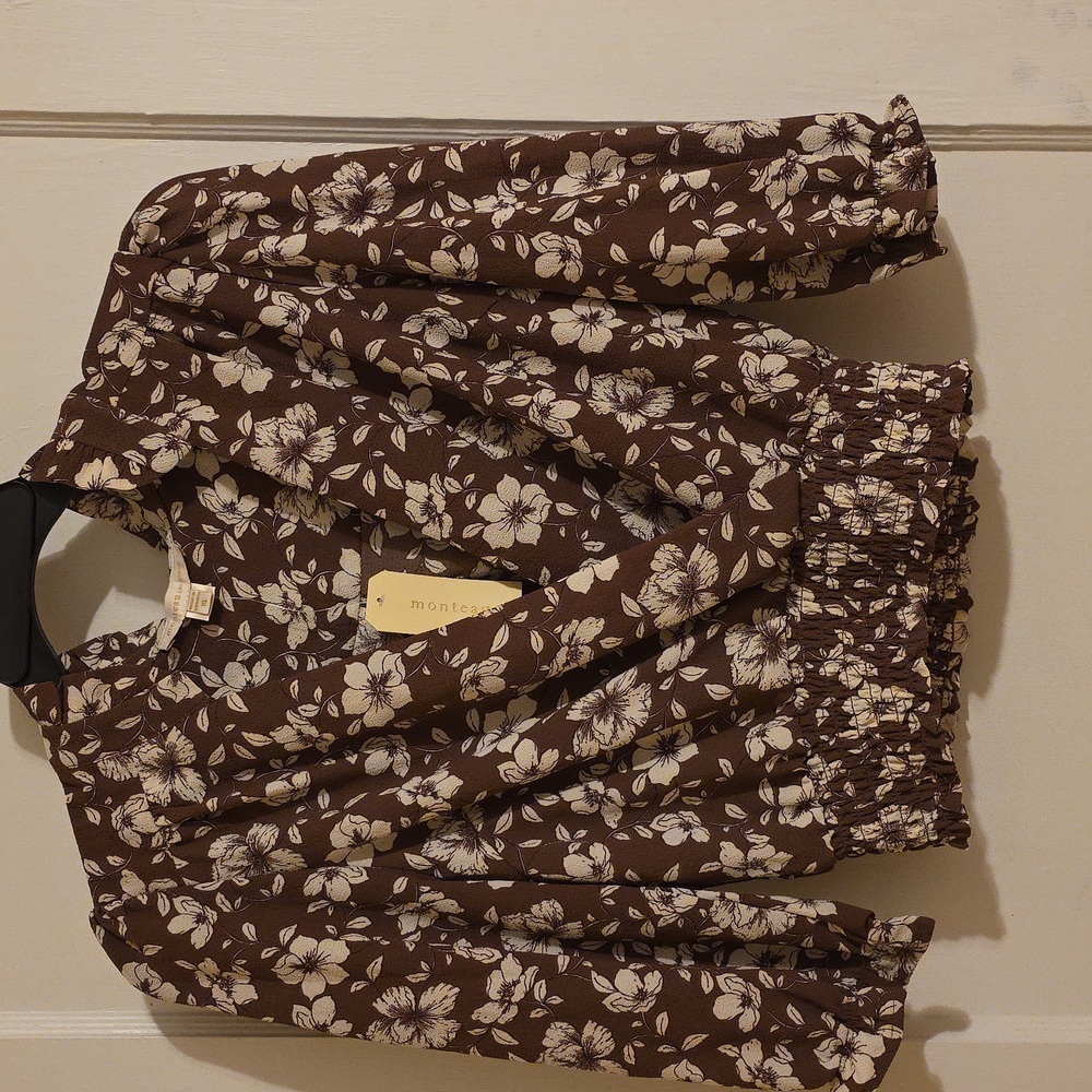 Women's Monteau Maroon Floral Crop Pullover Shirt, XL